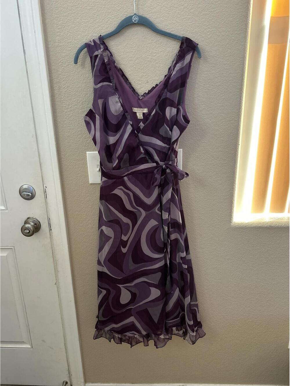 Jonathan Martin Purple Patterned Sleeveless Wrap Dress Size 12